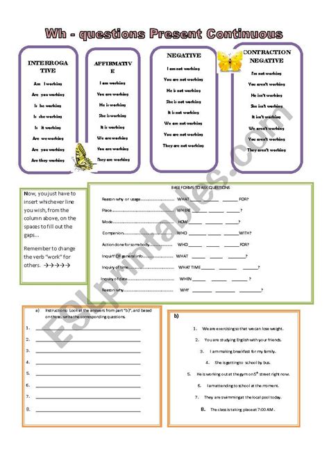 Wh Questions Present Continuous Esl Worksheet By Jalomi112