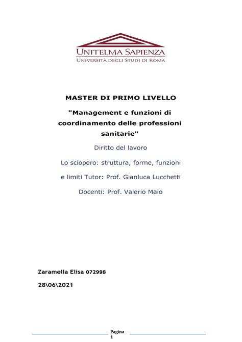 Tesina Sciopero Master Di Primo Livello Management E Funzioni Di