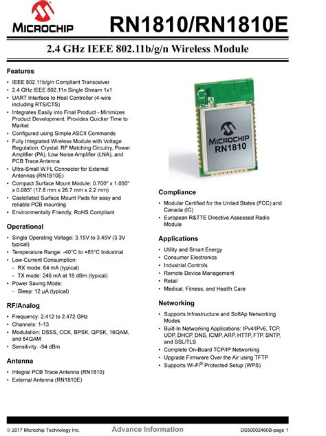 Microchip Rn I Rm Ghz Ieee B G N Wifi Module Iot Wifly