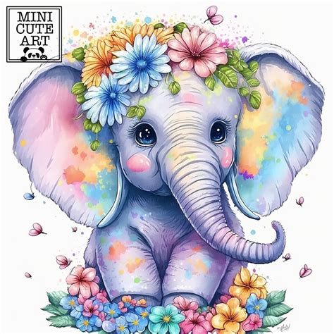 Watercolor Baby Rainbow Elephant Clip Art Elephant Watercolor Etsy