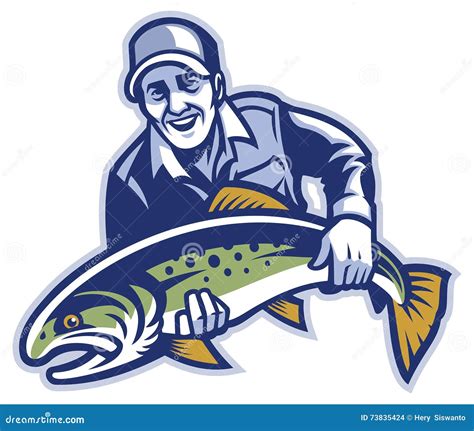 Fisherman Hold The Big Trout Fish Stock Vector Illustration Of