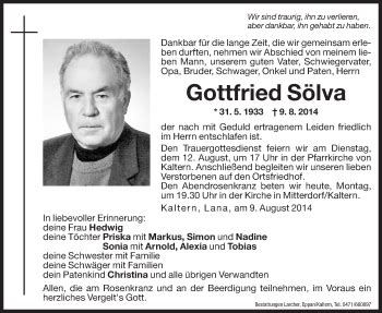 Traueranzeigen Von Gottfried S Lva Trauer Bz