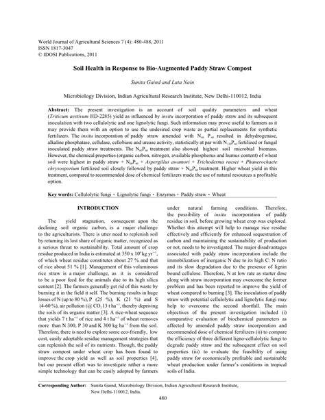 (PDF) Soil health in response to bioaugmented paddy straw compost