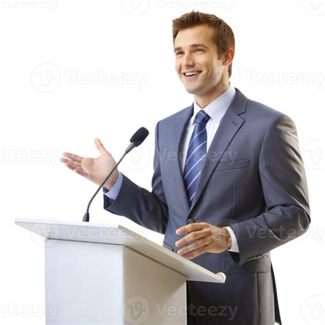 Confident Businessman Delivering A Presentation At A Podium 48095715 Png