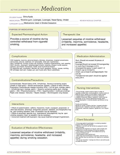 Ati Medication Template Nicotine Patch