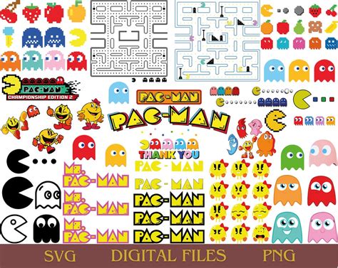 Pac Man Svg Png Pdf Bundle Pacman Cliaprt Pacman Ghost Vector Pacman