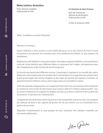 Lettre De Motivation Intendant Ou Econome