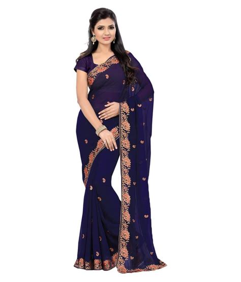 Saree Swarg Navy Chiffon Saree Buy Saree Swarg Navy Chiffon Saree