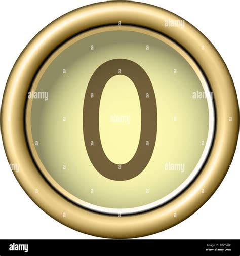 Number 0. Vintage golden typewriter button ZERO isolated on white ...