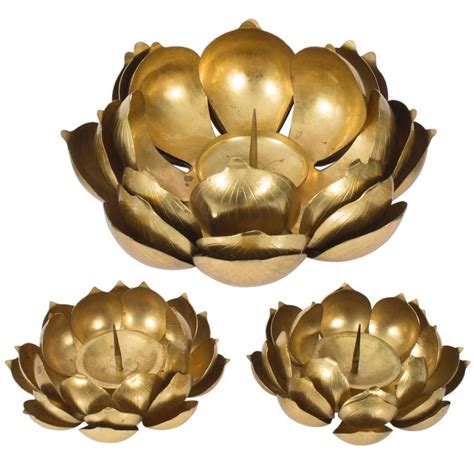 Brass Lotus Flower Candleholders Set Of Three At 1stdibs Lotus Brass Brass Lotus Candle