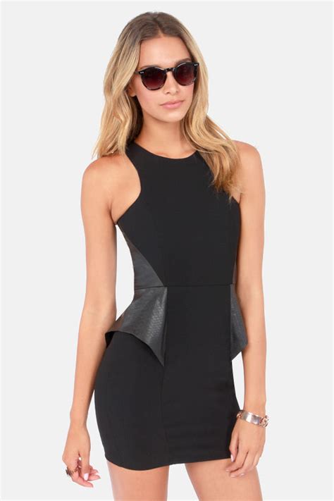 Sexy Black Dress Peplum Dress Vegan Leather Dress Lulus