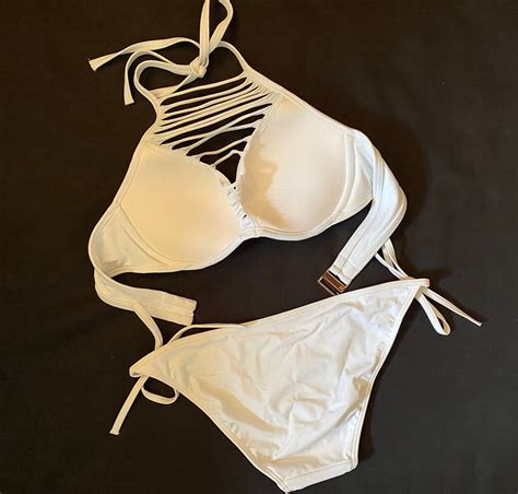 Victoria S Secret White Hottie Halter String Bikini Gem