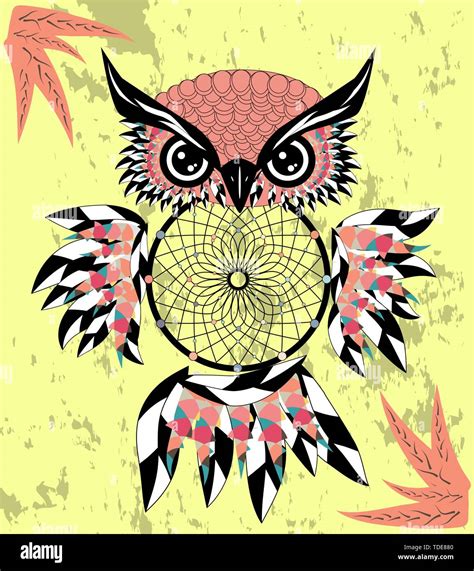 Dreamcatcher Owl Boho Style Cartoon Character Abstract Bohemian Object