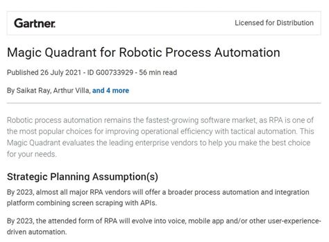 Gartner Magic Quadrant Rpa Robotic Process Automation Project