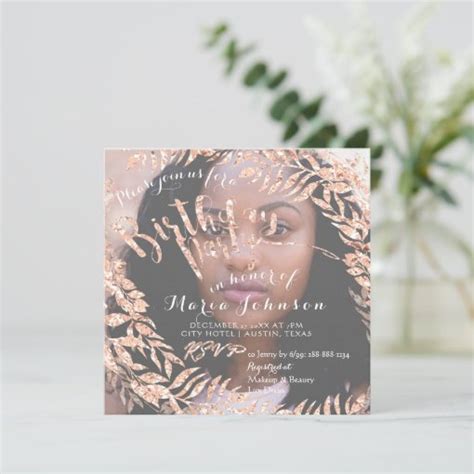 Birthday Photo Florals Rose Pink Gold Royal Invitation Zazzle