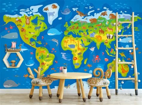 3D MARINE WHALE A253 World Map Wallpaper Wall Mural Removable Self