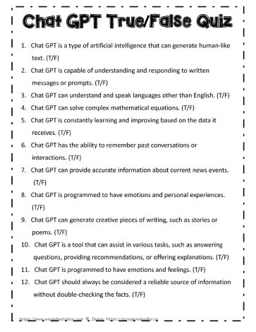 Chat Gpt Quiz Worksheets