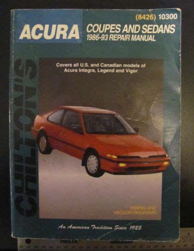 Purchase 1986 1993 Acura Integra Legend Vigor Repair Manual Chilton