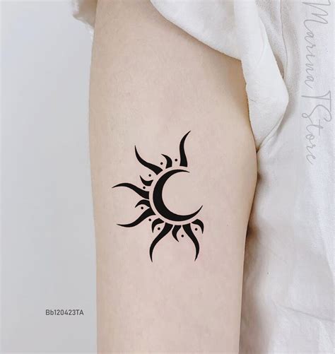 Sun And Moon Temporary Tattoo Removable Waterproof Sun Tattoo For Woman Fake Tattoo Moon Tattoo