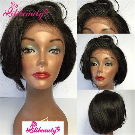 180 Heavy Density Front Lace Short Human Hair Wigs Peruvian Virgin Hair Full Lace Wig Short Bob