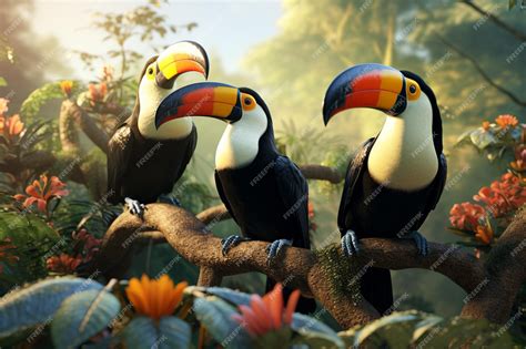 Premium Photo Bigbeaked Toucans In Trees