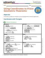 Using Coordinates To Prove Geometric Theorems Guided Notes Course Hero