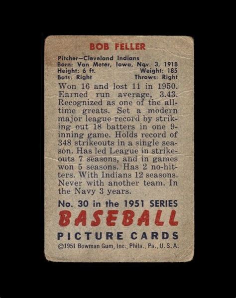 Bowman Set Break Bob Feller Low Grade Crease Gmcards Ebay