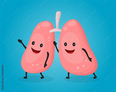 Happy Fun Cute Lungs Vector Flat Cartoon Character Illustration Design Anatomy Concept Stock