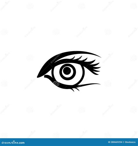 Black And White Eye Logo With Long Eyelashes In Algeapunk Style Stock