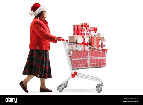 Elderly Woman Shopping Trolley Walking Cut Out Stock Images Pictures