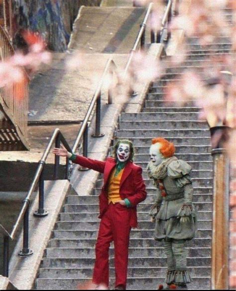 Joker Showing Something To Pennywise On Stairs R Memetemplatesofficial