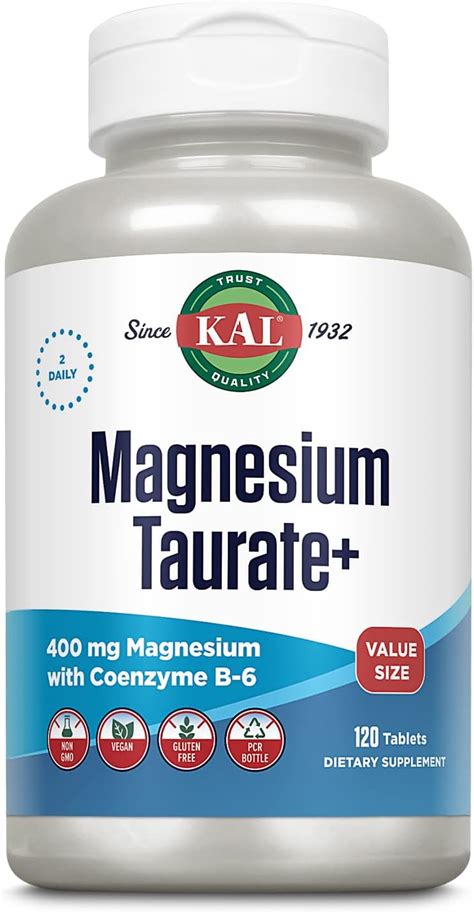 Amazon KAL Magnesium Taurate 400mg Plus CoEnzyme Vitamin B6