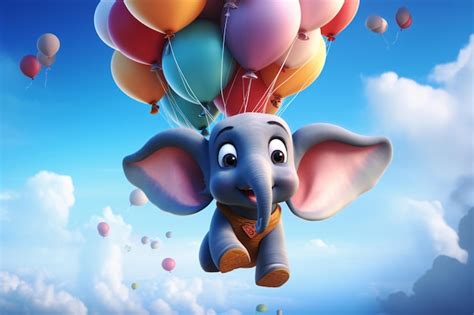 Premium Photo Colorful Elephant Soaring Through The Sky With Balloons