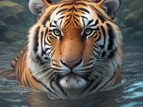 Premium AI Image | Tiger face animal in the deep natural generated by ai