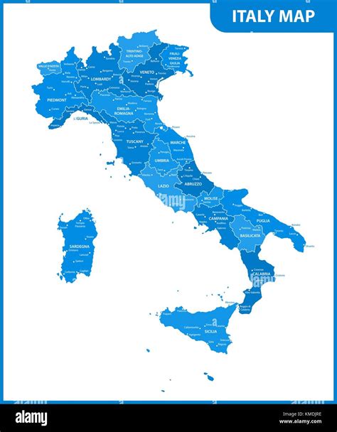 El Mapa Detallado De La Italia Con Regiones O Estados Y Ciudades Capital Imagen Vector De Stock