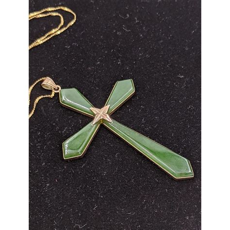 Large Vintage K Jade Cross Necklace And The Depop