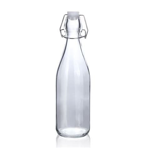 Hot Sale 500ml 1000ml Round Black Airtight Glassware Water Bottle With Swing Top Clip Lid