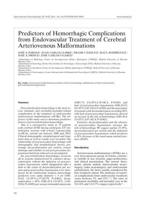 Pdf Predictors Of Hemorrhagic Complications From Endovascular