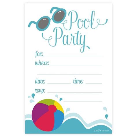 Pool Party Summertime Invitations Fill In Style 20 Count With Envelopes Pool Party