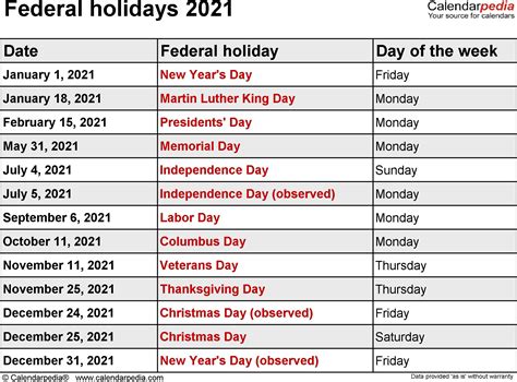 20 Calendar 2021 With Federal Holidays Free Download Printable