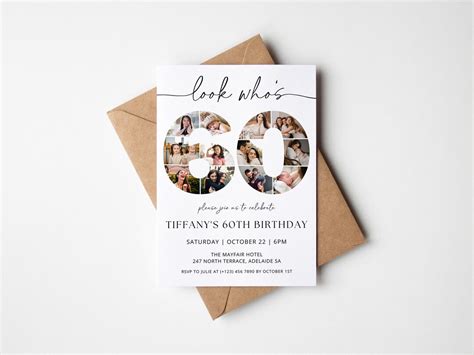 60th Birthday Invitation Template With Photo Collage Look Etsy