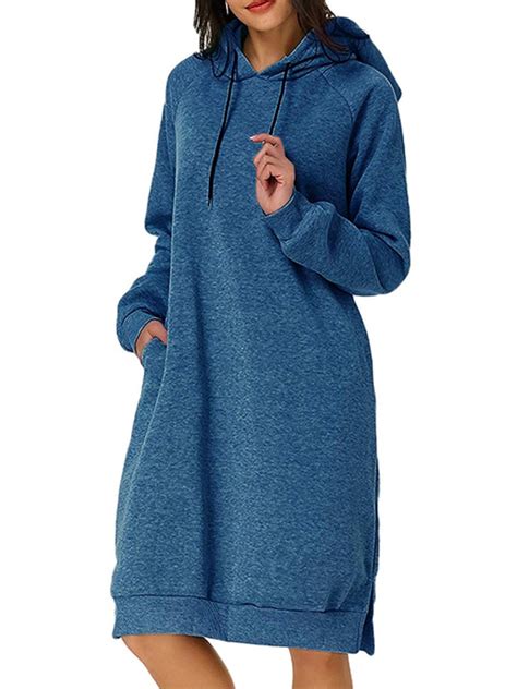 Ukap Long Sleeve Hooded Pockets Tunic Dress For Ladies Pullover Hoodie Dress Tunic Sweatshirt