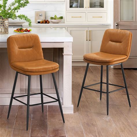 LUE BONA Metal Frame Bar Stools Counter Height Stools With Faux Leather