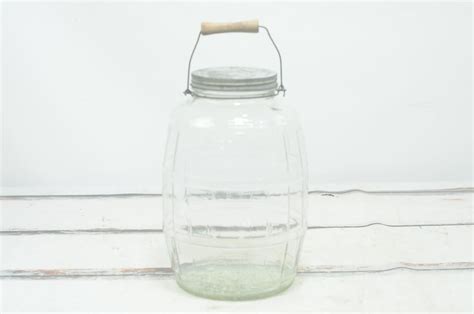 Vintage Duraglas 13h Heavy Glass Barrel Pickle Jar With Lid And Wooden Handle Bale 1965 Etsy