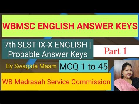 Answer Key Wb Msc English Answer Key Th Slst English English