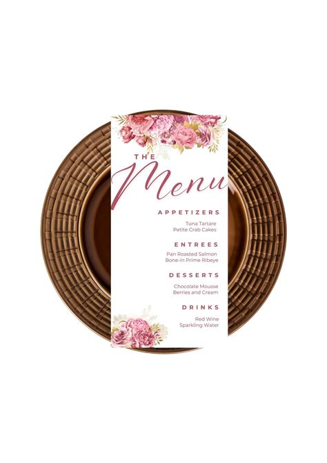 Editable Menu Card Template Pink And Gold Menu Card Floral Etsy