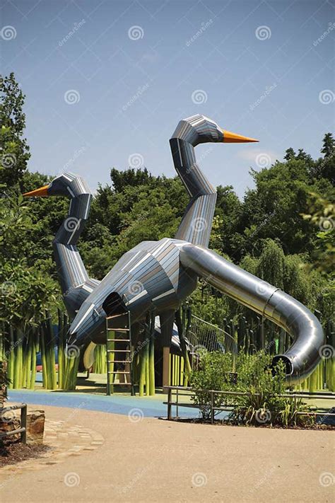 Large Swan Playground Slide At The Gathering Place Tulsa Ok Editorial