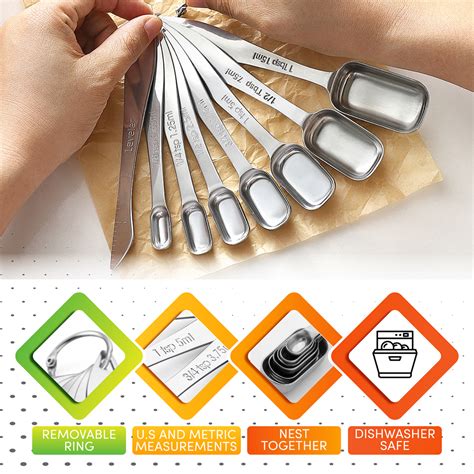 Heavy Duty Stainless Steel Metal Measuring Spoons Set Of 8 Including Spring Chef