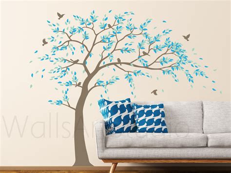 Blowing Tree Wall Decal Tree With Birds Wall Decal Girls Etsy