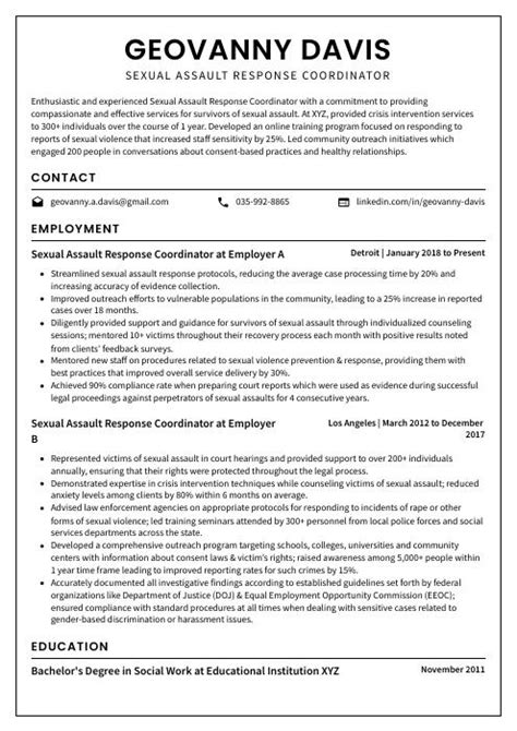 Sexual Assault Response Coordinator Resume Cv Example And Writing Guide